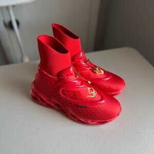 TRONUS Red High-Top Comfy Athletic Sneakers w Gold Aglets SZ 8M